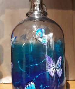 Bouteille verre peint à la main motif libellules