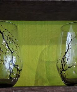 Verres à eau peint à la main motif branche d'hiver