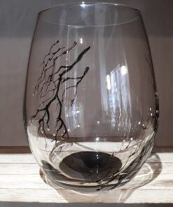 Verre à eau peint à la main motif branche d'hiver