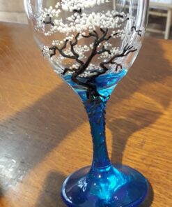 verre à vin peint à la main motif bonzaï