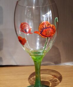 Verre à vin peint à la main Coquelicots